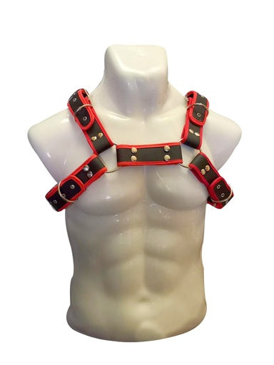 PECHERA DE CUERO PARA HOMBRE ROJO CON NEGRO